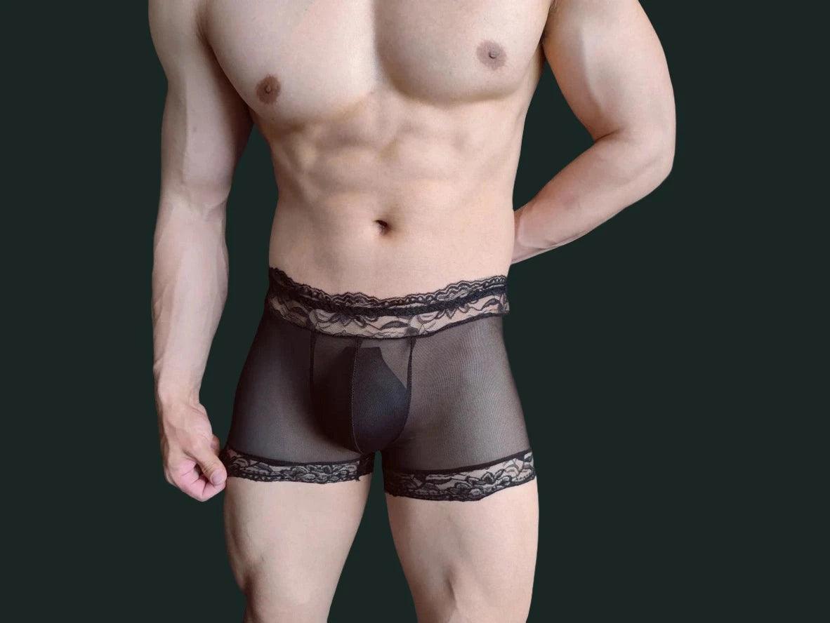 Gay Boxer Briefs | Lace Black See-Through Boxer Briefs