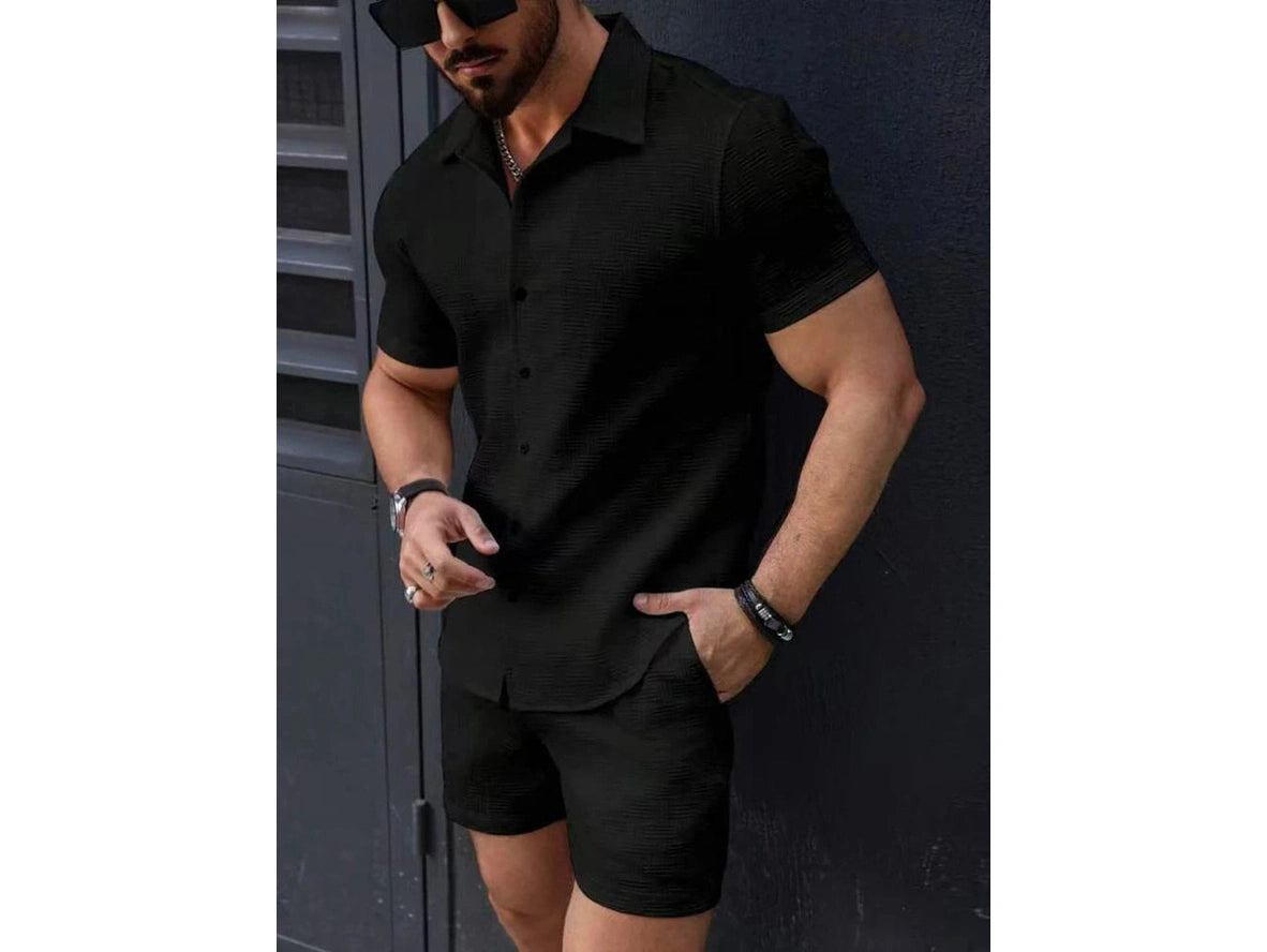 Gay Summer Outfits | Textured Short Sleeve Shirt and Shorts Set