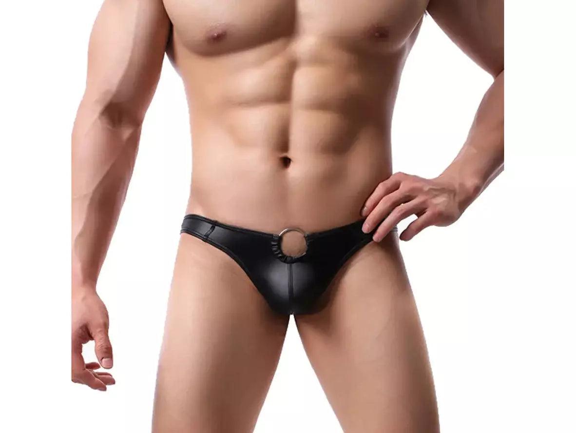 Gay Thongs | CLEVER-MENMODE Faux Leather Metal Ring Thong