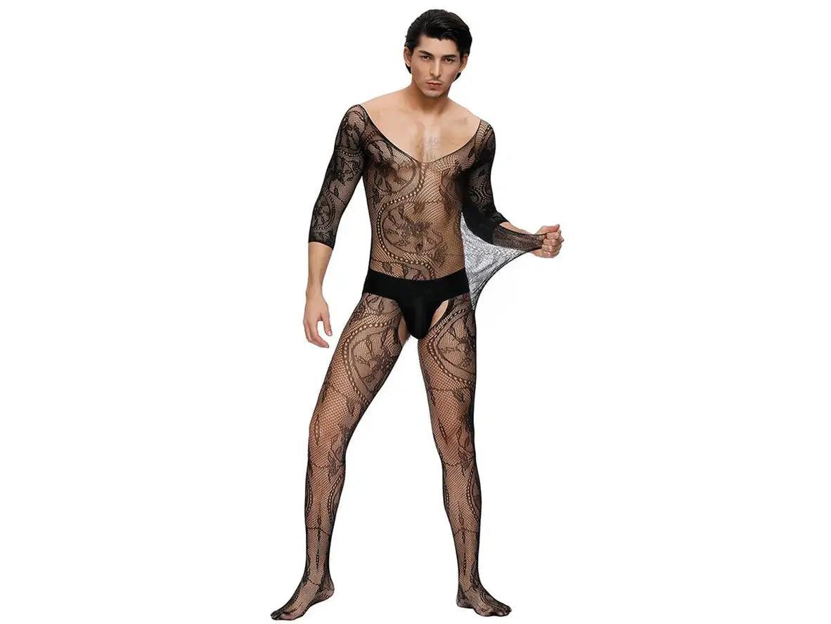Gay Bodystockings | Male Lingerie Teddy Mesh Net Stockings Sleepwear