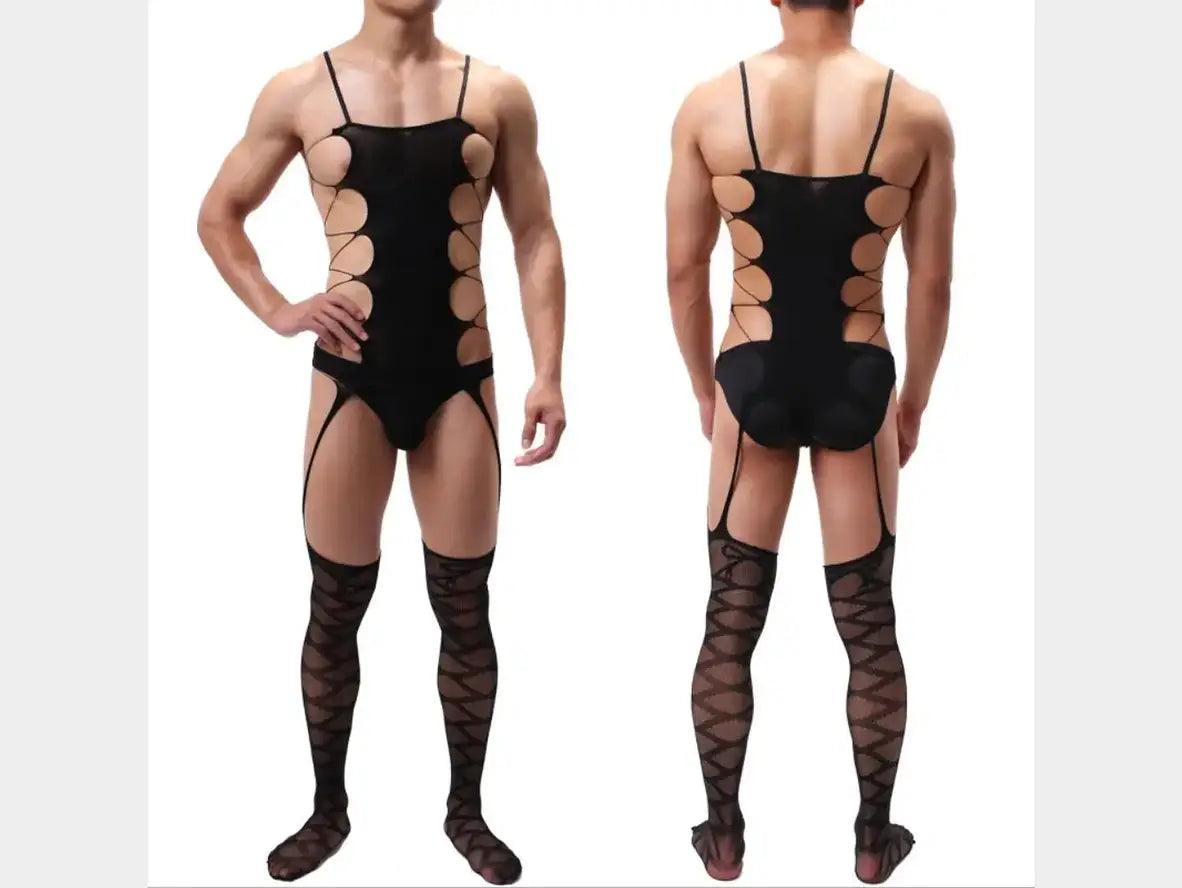 Gay Bodystockings | Male Lingerie Teddy Mesh Net Stockings Sleepwear