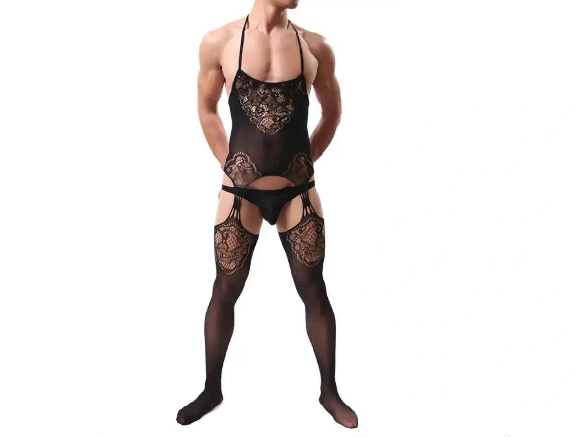 Gay Bodystockings | Male Lingerie Teddy Mesh Net Stockings Sleepwear