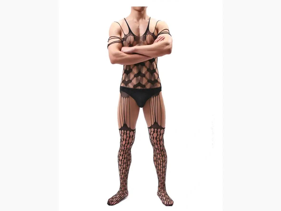 Gay Bodystockings | Male Lingerie Teddy Mesh Net Stockings Sleepwear