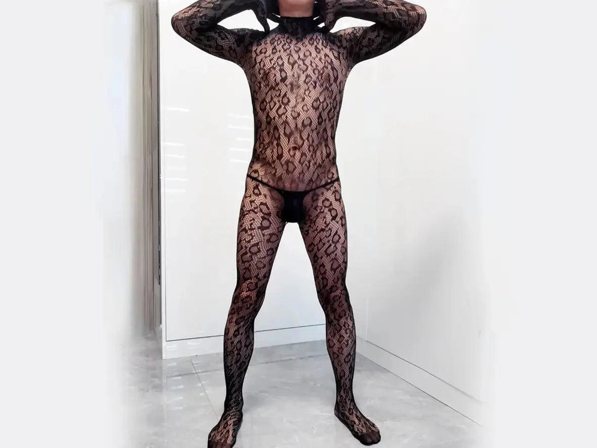 Gay Bodystockings | Sexy Leopard Long Sleeved One-Piece Bodysuit