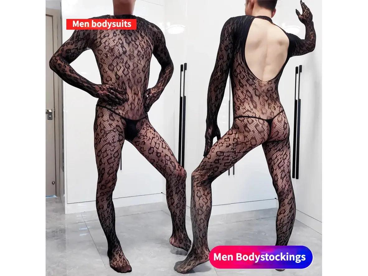 Gay Bodystockings | Sexy Leopard Long Sleeved One-Piece Bodysuit