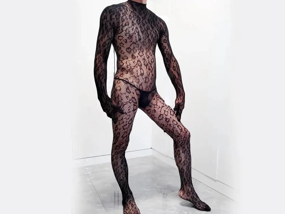 Gay Bodystockings | Sexy Leopard Long Sleeved One-Piece Bodysuit