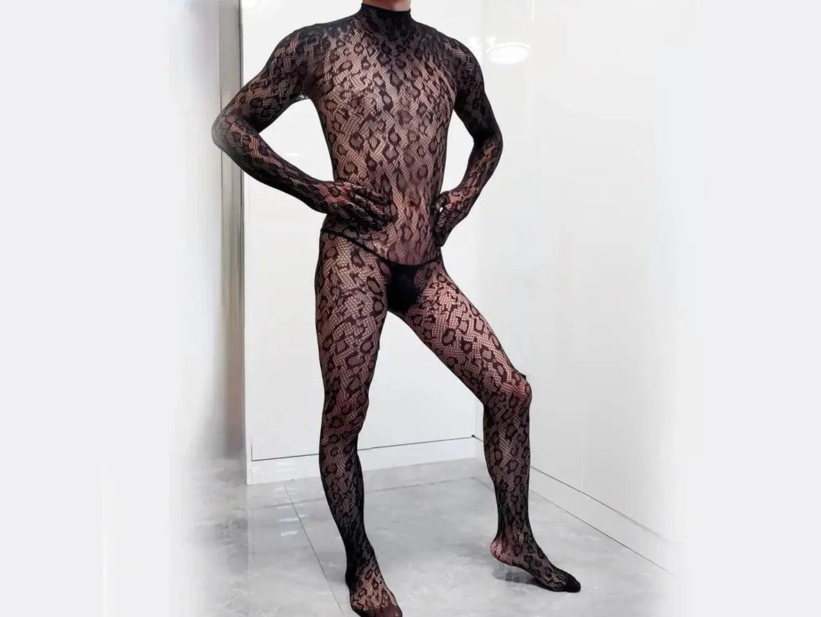 Gay Bodystockings | Sexy Leopard Long Sleeved One-Piece Bodysuit