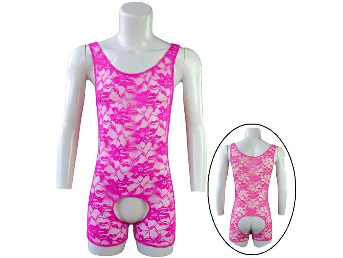 Gay Bodysuit | Sexy Lace Open Crotch Sleepwear