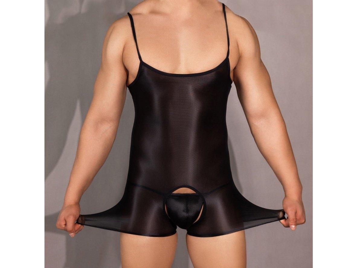 Gay Bodysuits | CIOKICX Underwear Glossy Open Crotch Lingerie