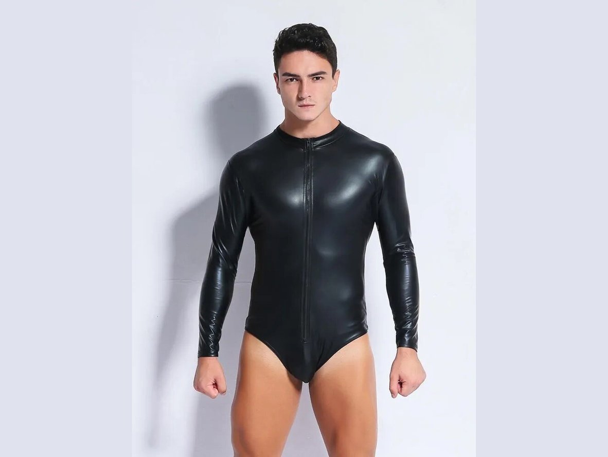 Gay Bodysuits | Clubwear Sexy Zipper Faux Leather Bodysuit