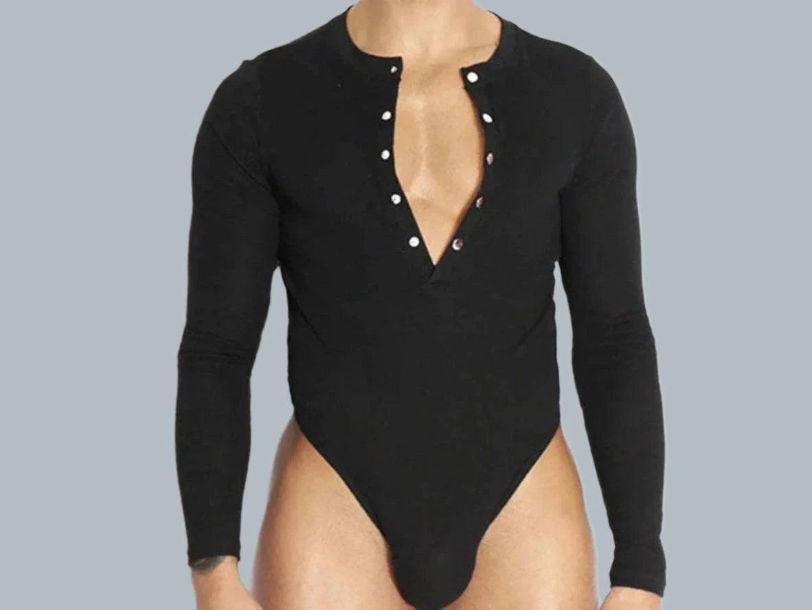 Gay Bodysuits | Deep V-Neck Long Sleeved Bodysuit
