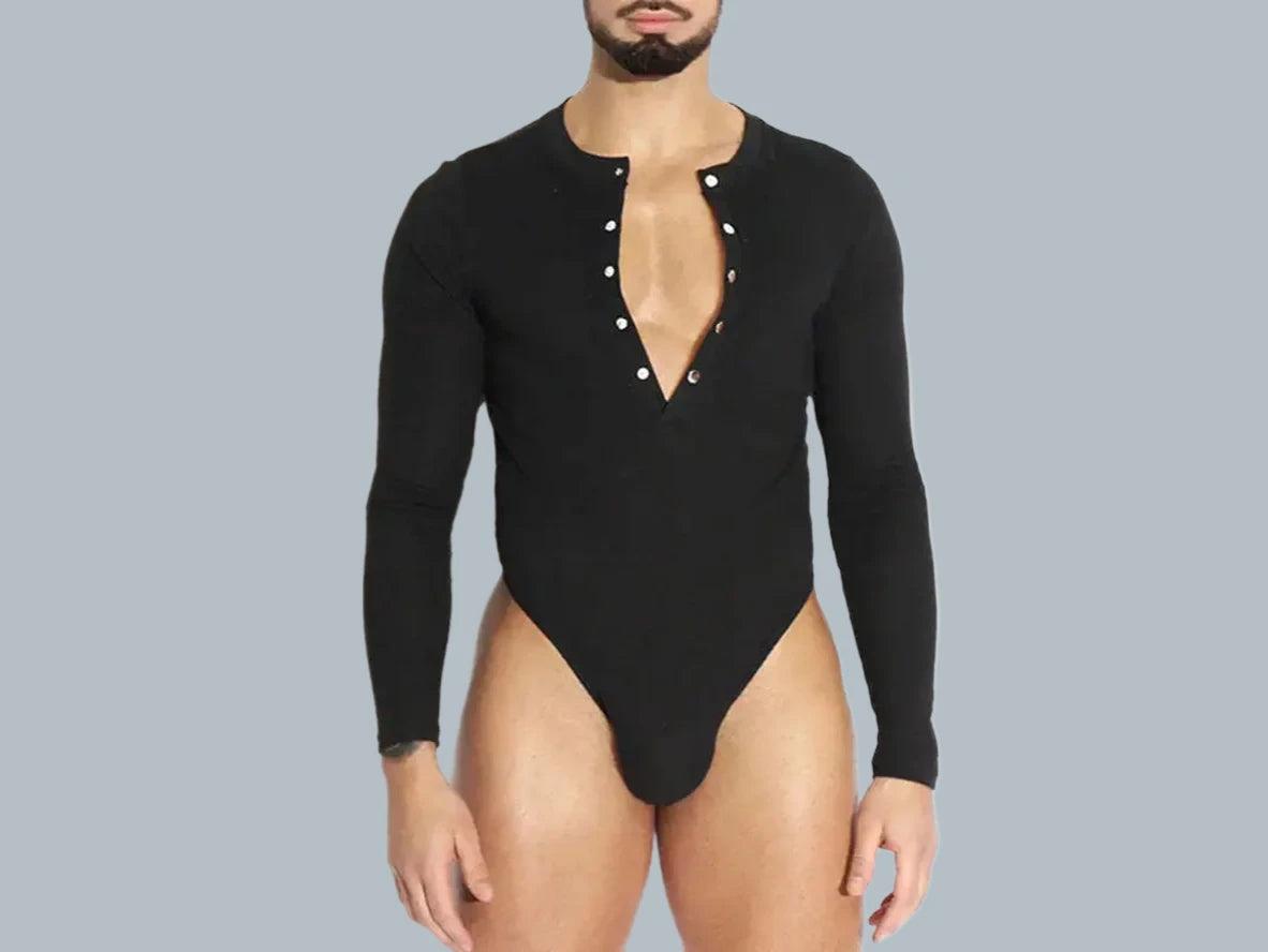 Gay Bodysuits | Deep V-Neck Long Sleeved Bodysuit