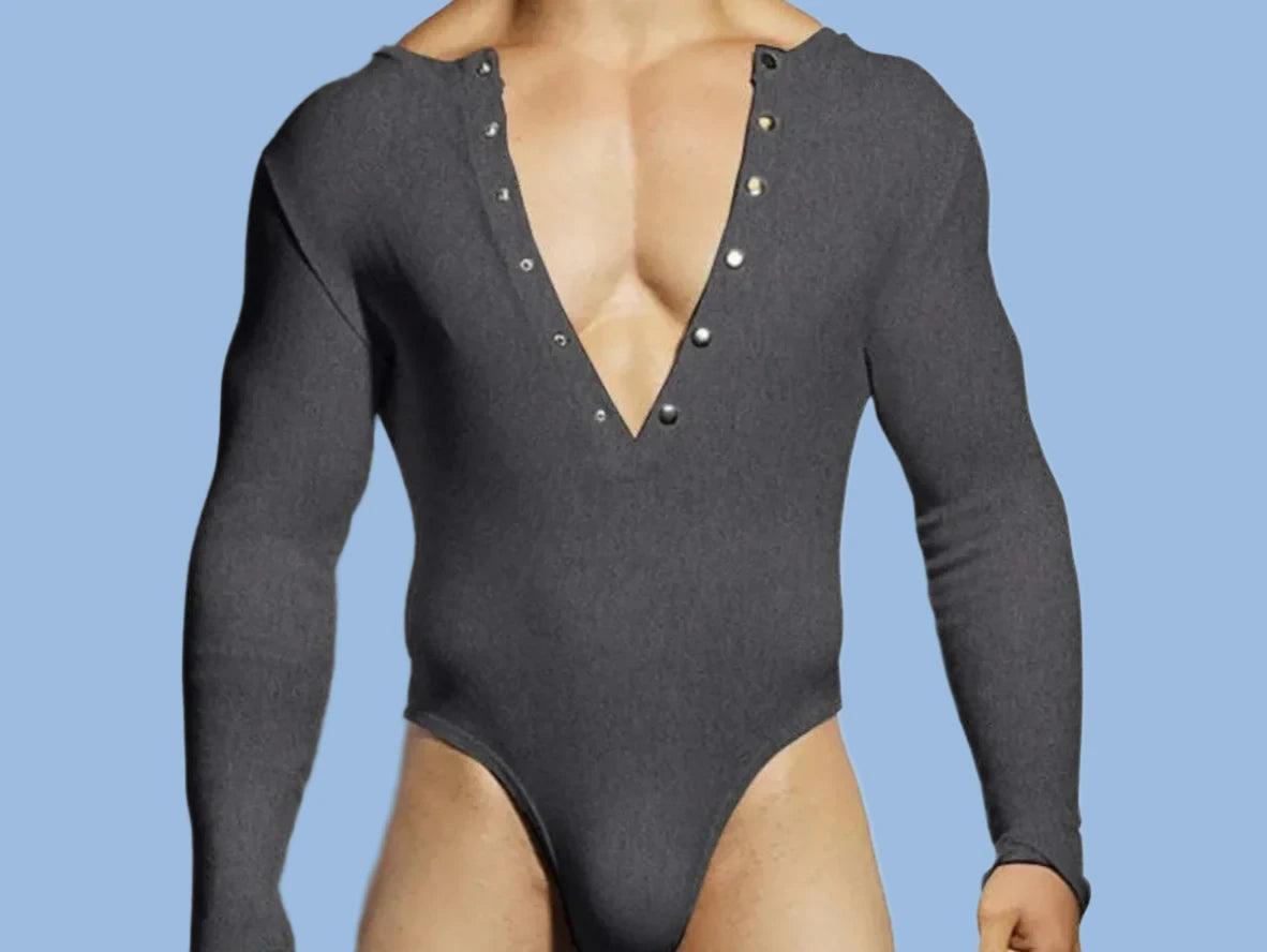 Gay Bodysuits | Deep V-Neck Long Sleeved Bodysuit