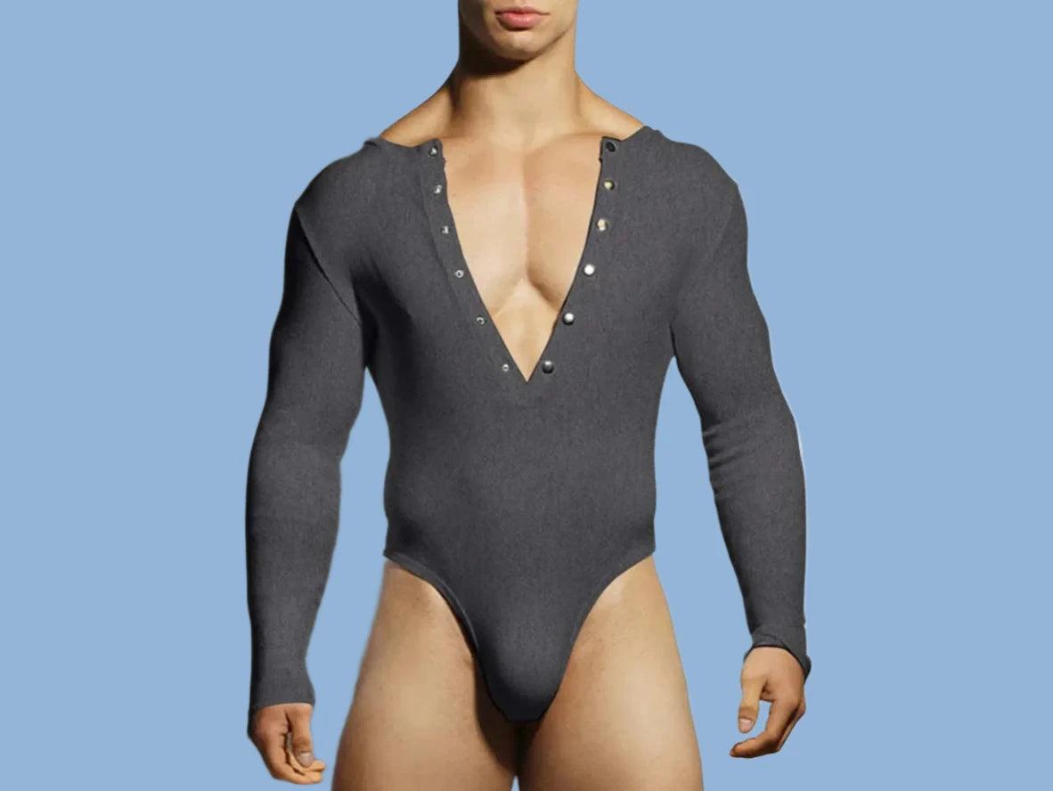 Gay Bodysuits | Deep V-Neck Long Sleeved Bodysuit