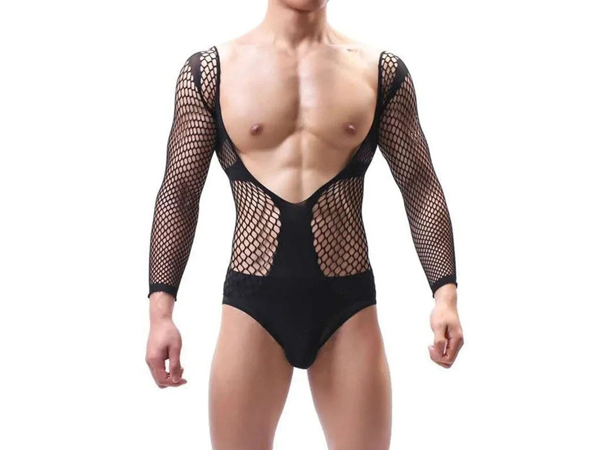 Gay Bodysuits | Long Sleeve Deep V Cut Lingerie Bodysuit