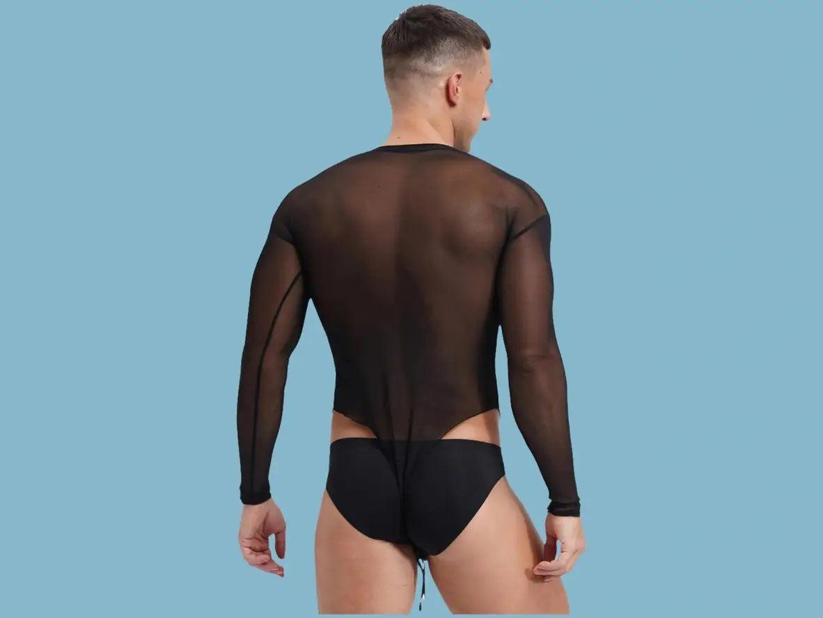 Gay Bodysuits | Sexy High Cut Long Sleeve Thong Bodysuit
