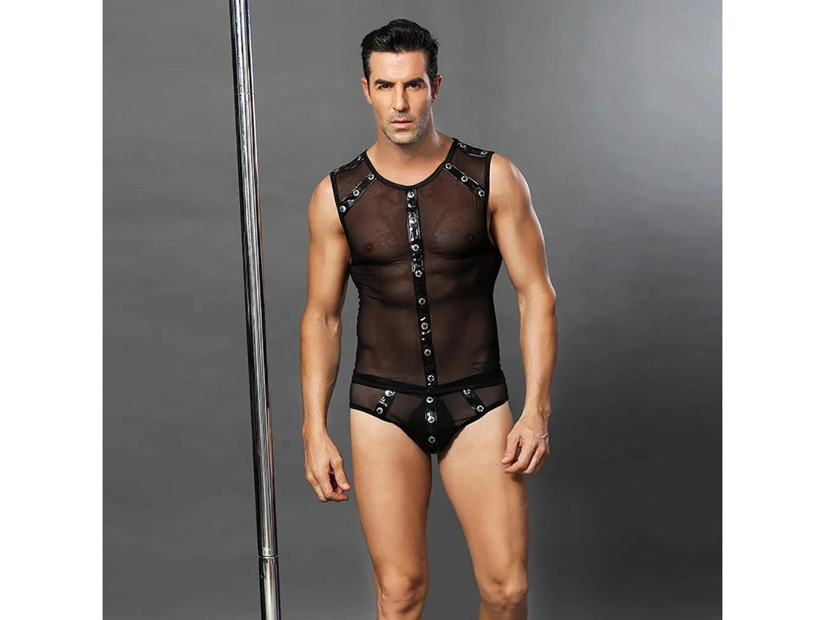 Gay Bodysuits | Sexy Mesh Black Uniform Costume
