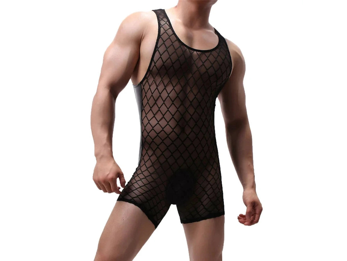 Gay Bodysuits | Sexy Sleeveless Mesh Bodysuit