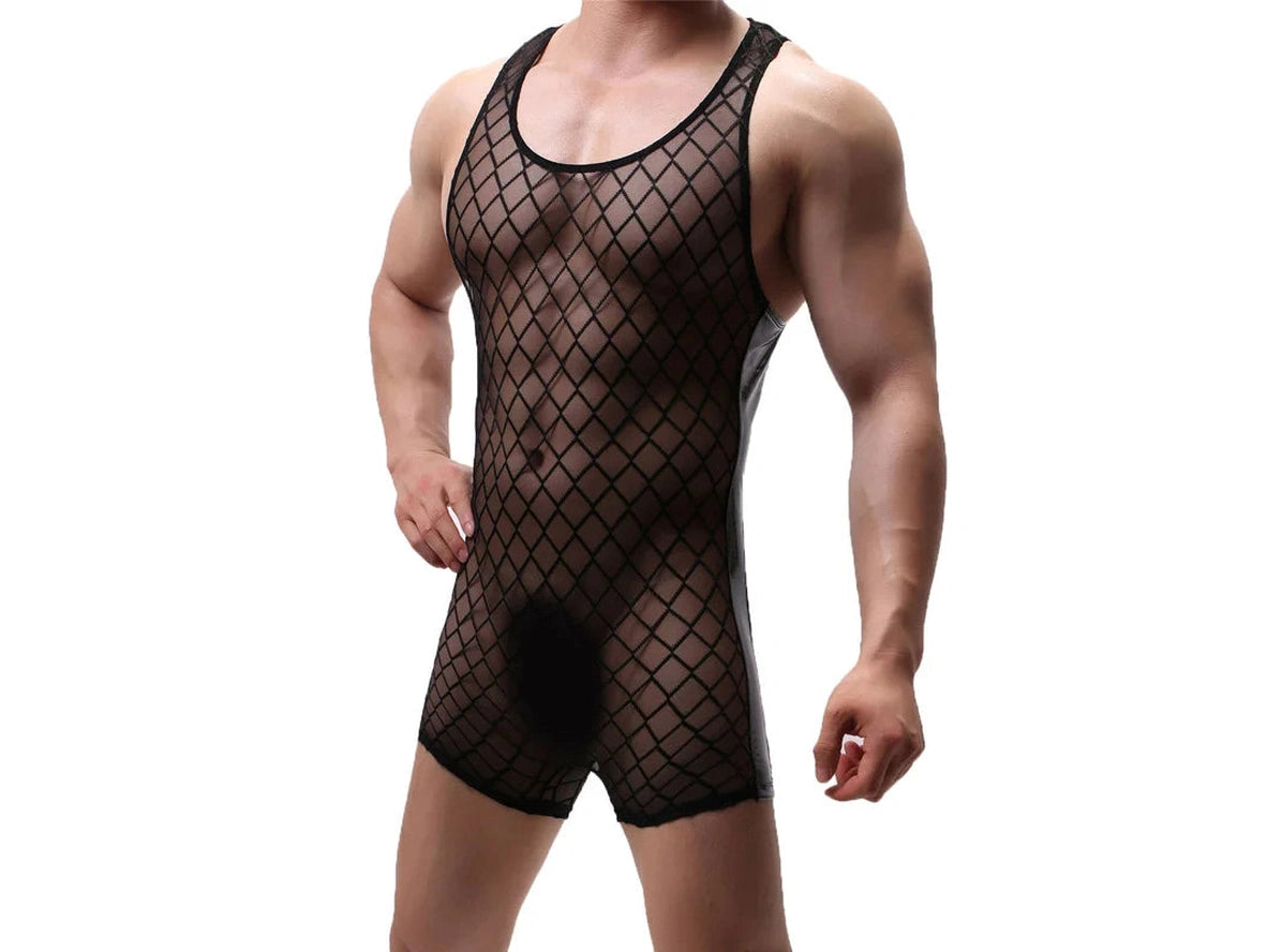 Gay Bodysuits | Sexy Sleeveless Mesh Bodysuit