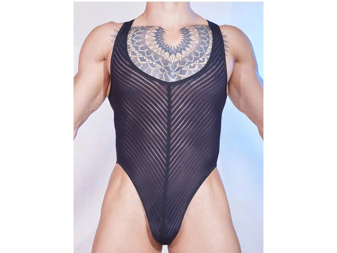 Gay Bodysuits | Sheer Stripe Allure Bodysuit