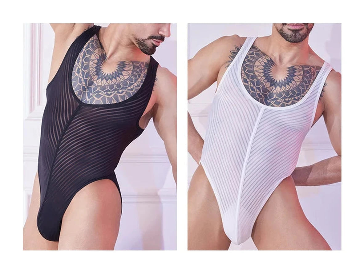 Gay Bodysuits | Sheer Stripe Allure Bodysuit