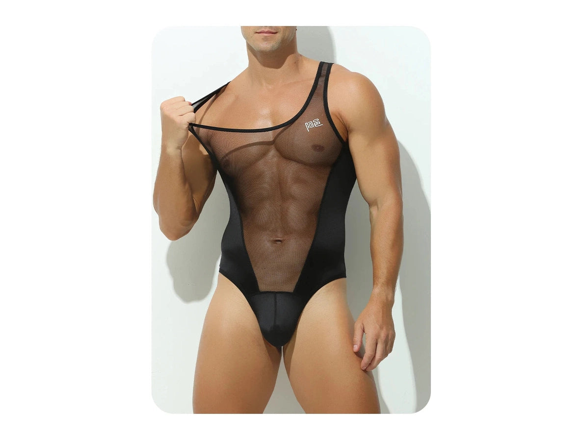 Gay Bodysuits | Transparent Mesh Thong Bodysuit