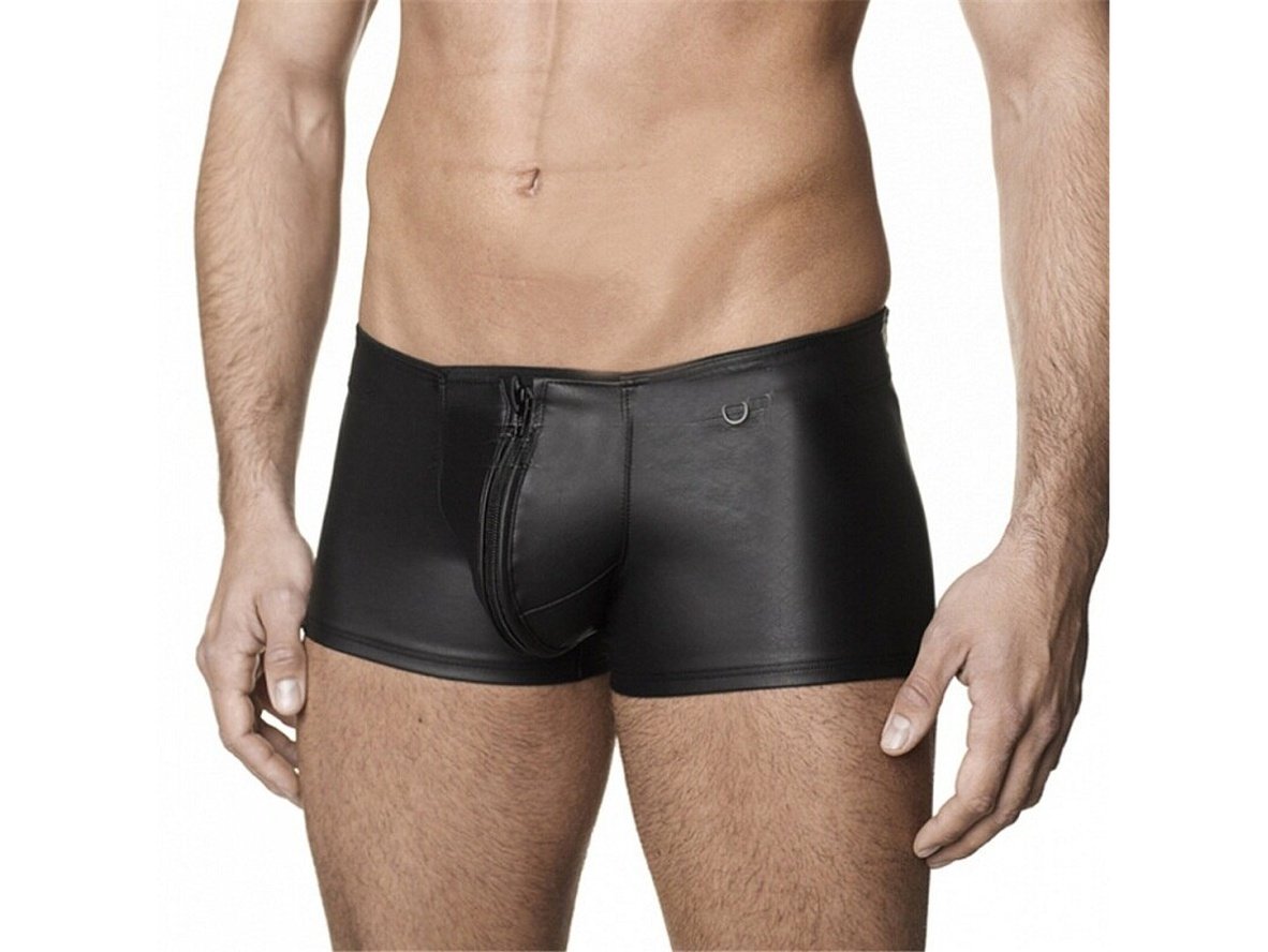 Gay Boxer Briefs | Clubwear Faux Leather Open Crotch Zipper Back Boxers