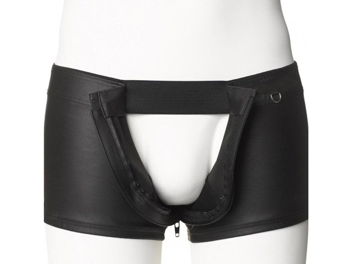 Gay Boxer Briefs | Clubwear Faux Leather Open Crotch Zipper Back Boxers