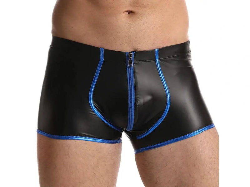 Gay Boxer Briefs | Faux Leather Bulge Pouch Zipper Boxer Briefs