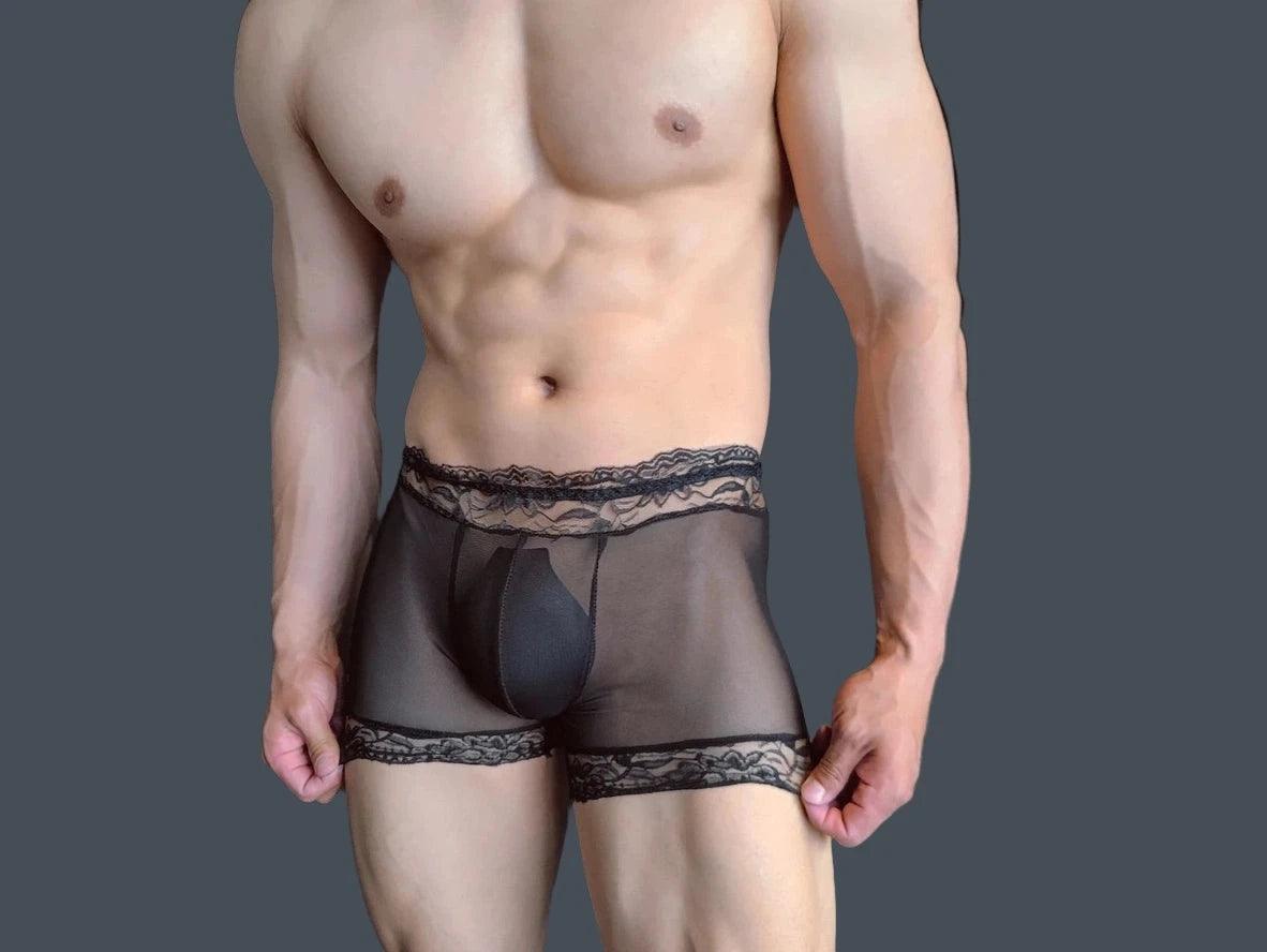 Gay Boxer Briefs | Lace Black See-Through Boxer Briefs
