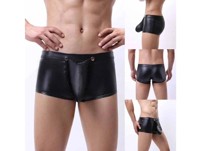 Gay Boxer Briefs | Removable Pouch Faux Leather Boxer Briefs