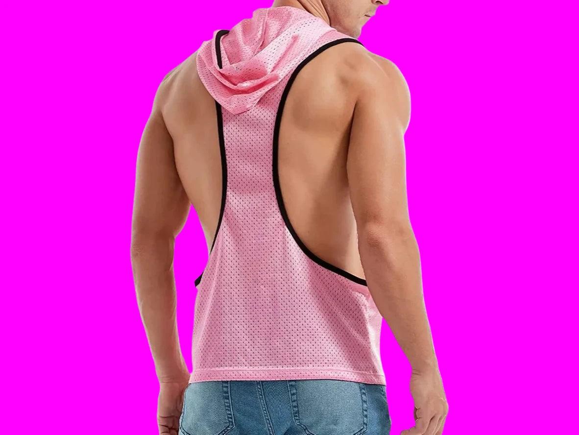 Gay Clubwear | Sleeveless Y-Back Design Mesh Party Hoodie