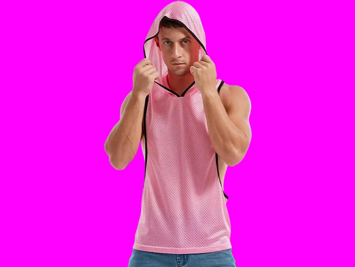 Gay Clubwear | Sleeveless Y-Back Design Mesh Pride Hoodie