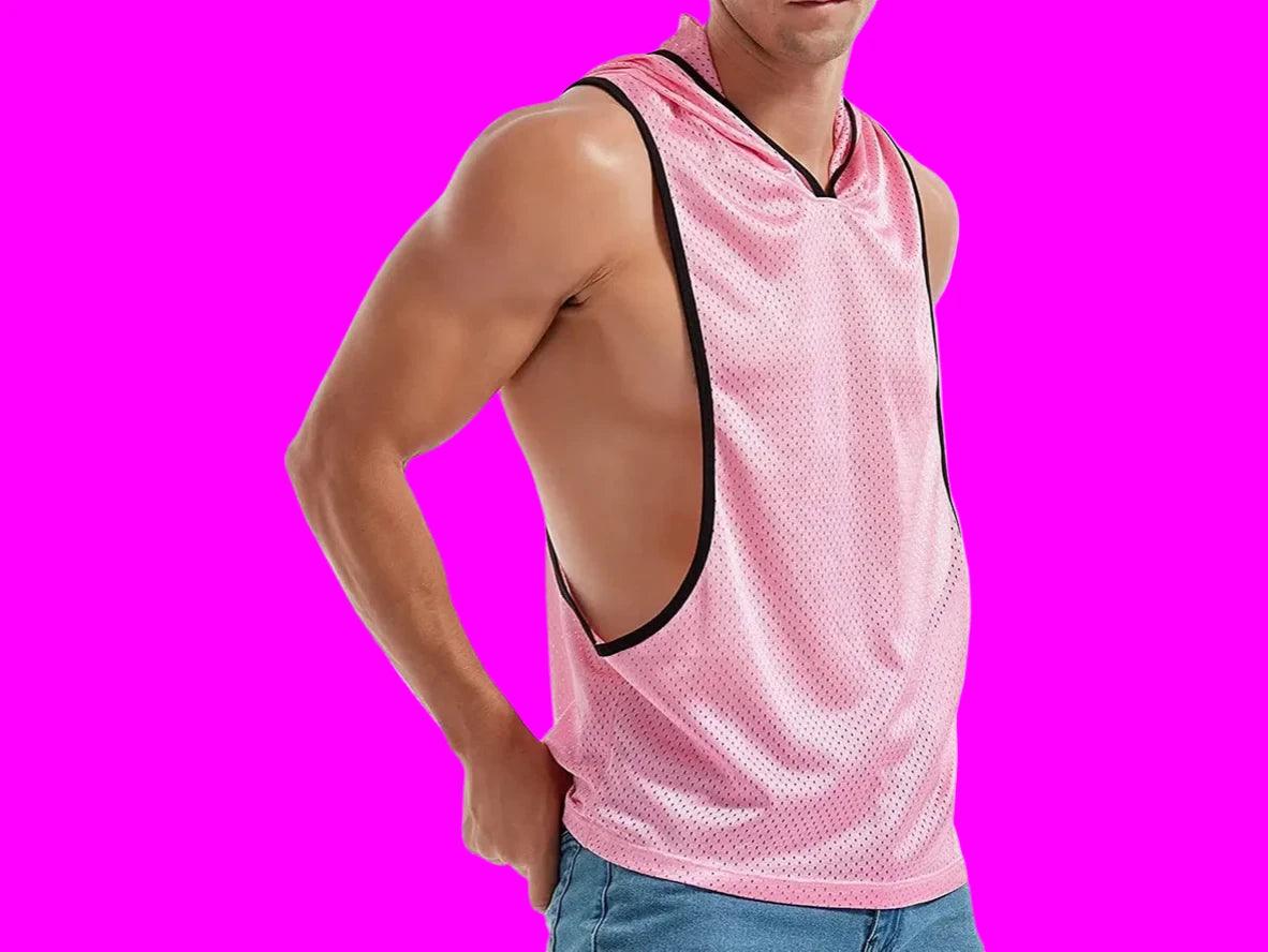 Gay Clubwear | Sleeveless Y-Back Design Mesh Pride Hoodie