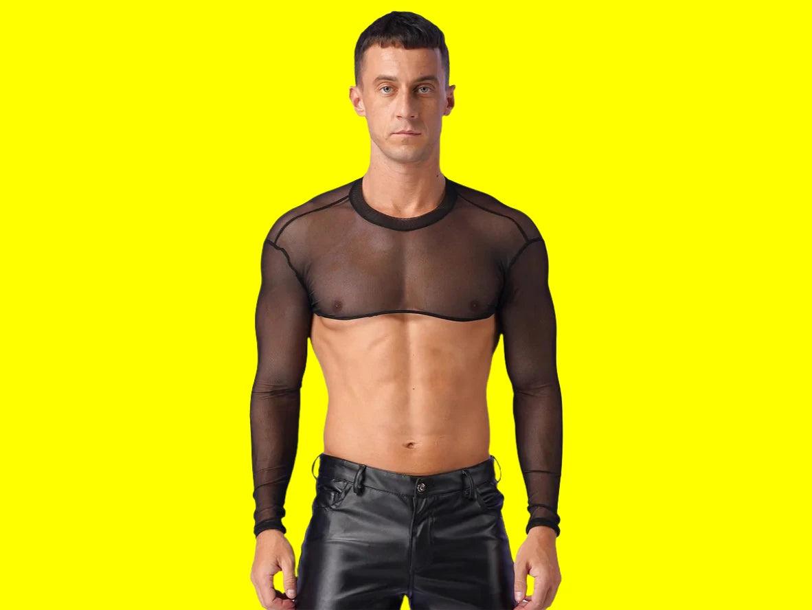 Gay Crop Top | Long Sleeve Mesh Muscle Crop Top
