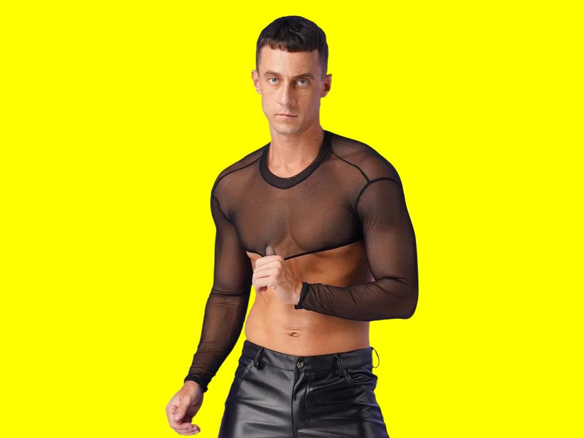 Gay Crop Top | Long Sleeve Mesh Muscle Crop Top