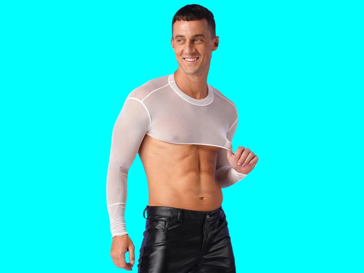 Gay Crop Top | Long Sleeve Mesh Muscle Crop Top