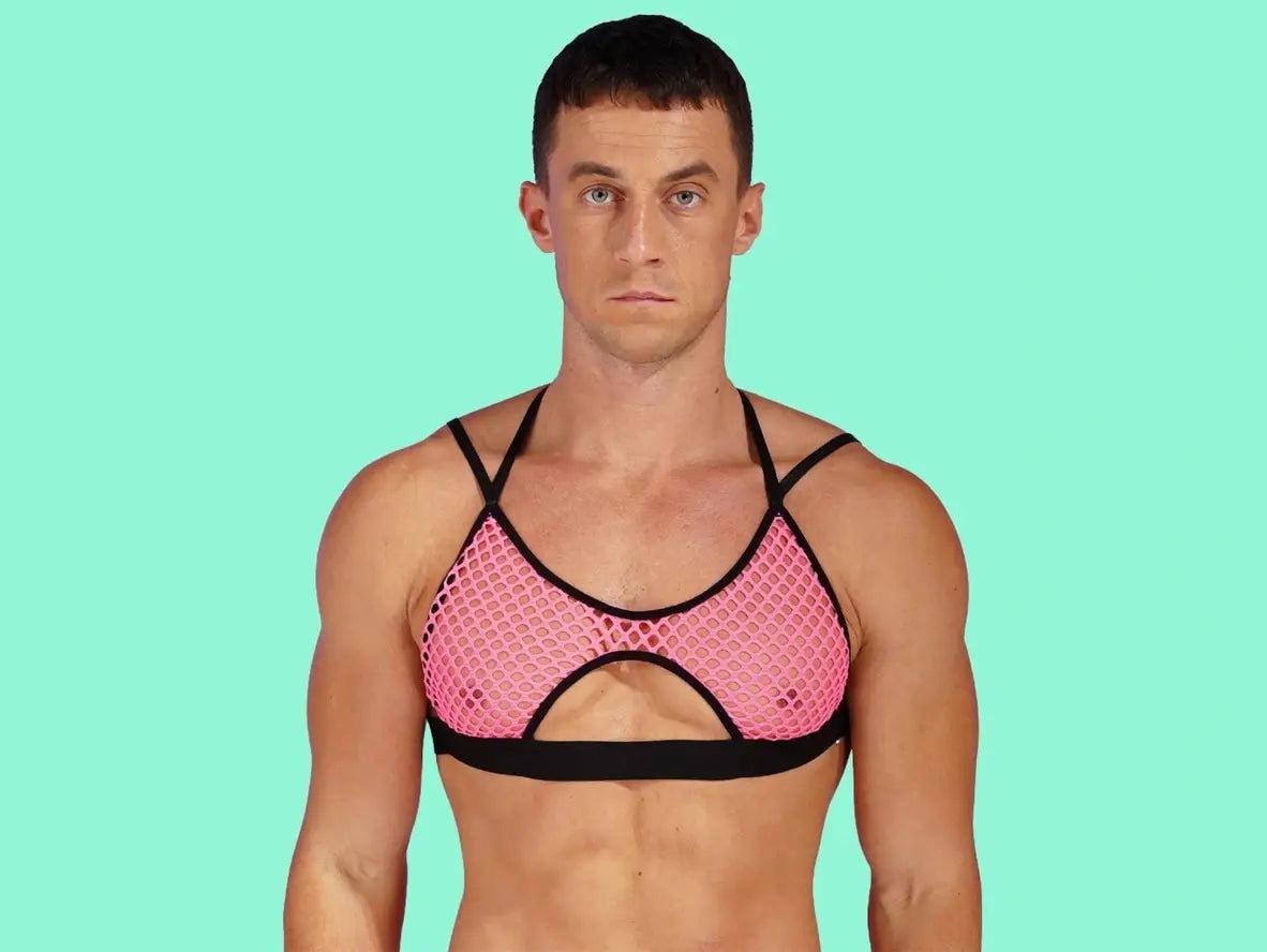 Gay Crop Tops | Clubwear Hollow Out Fishnet Shoulder Strap Cutout Crop Top