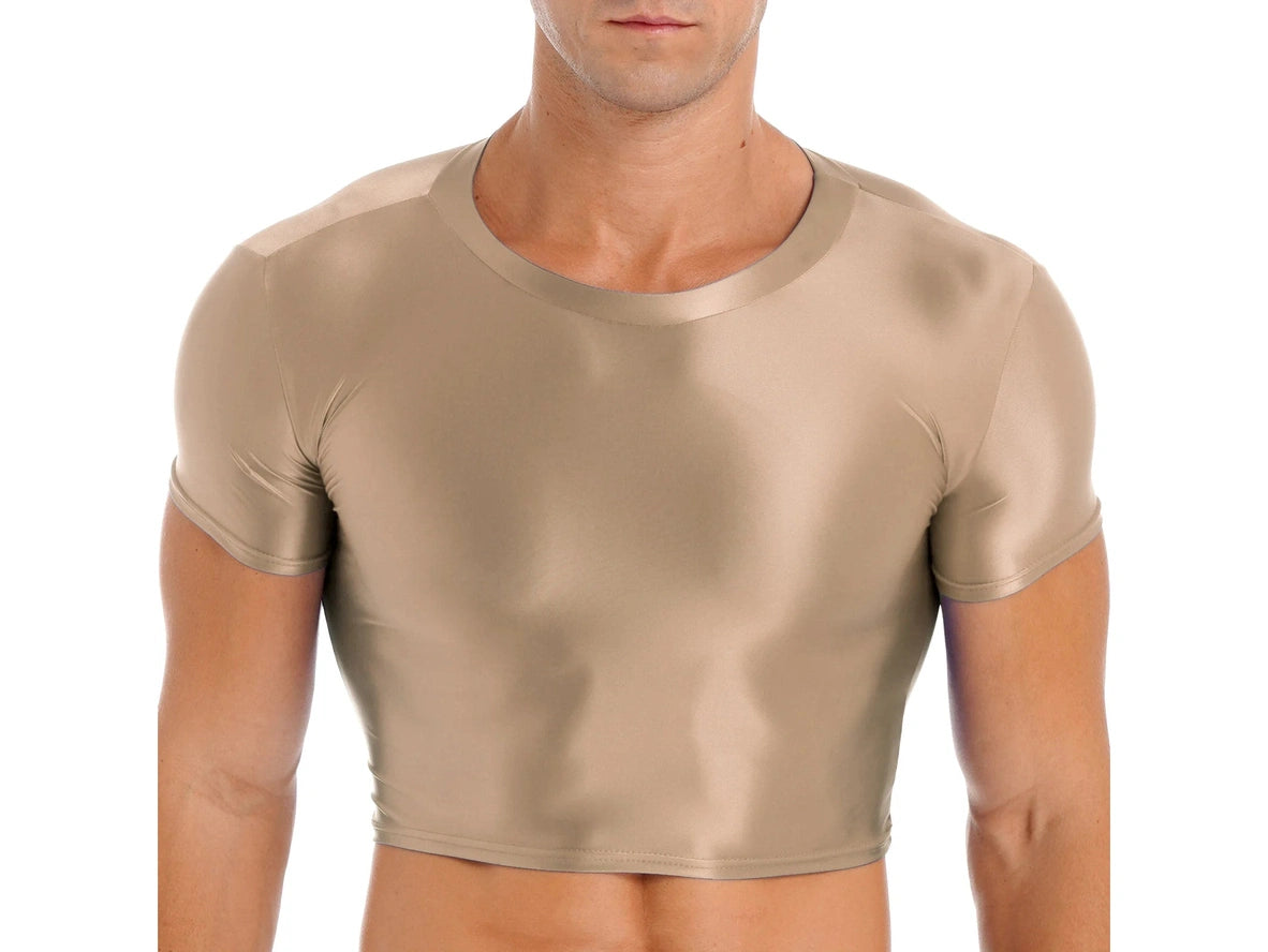 Gay Crop Tops | Clubwear Smooth Glossy Short Sleeve Crop Tops