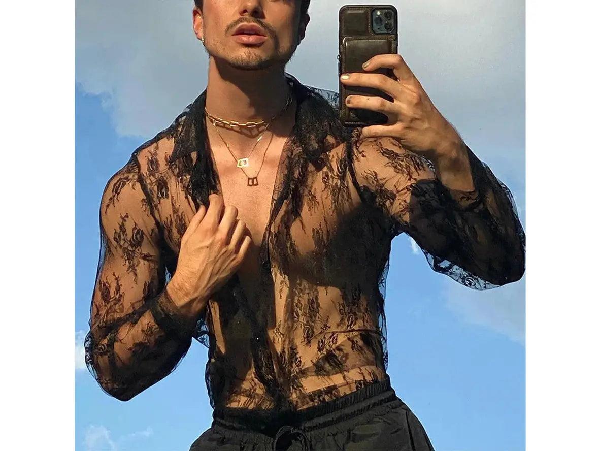 Gay Fashion Tops | Clubwear Long Sleeve See-Through Shirt