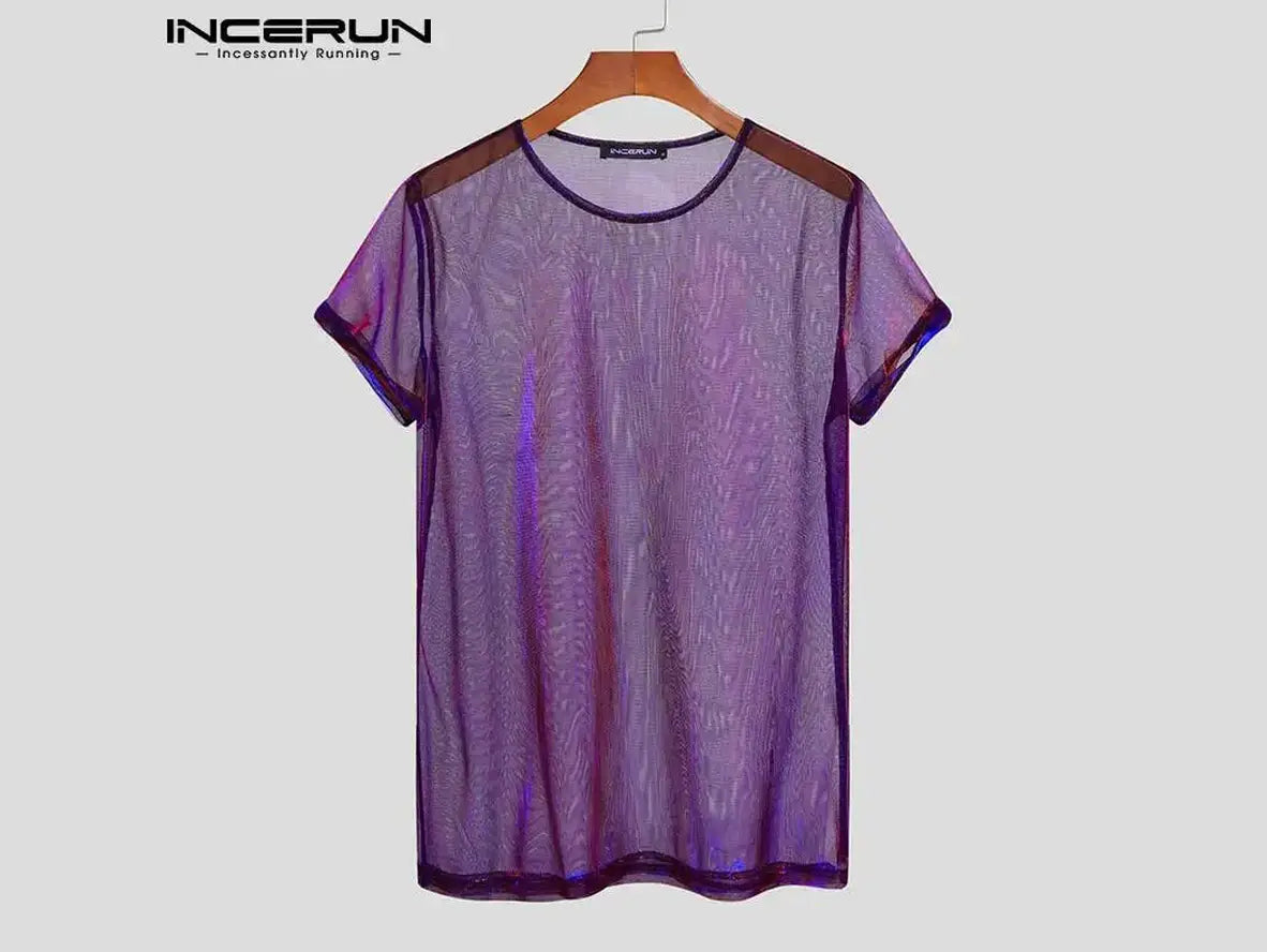 Gay Fashion Tops | INCERUN Sexy See-Through Mesh Top T-Shirt