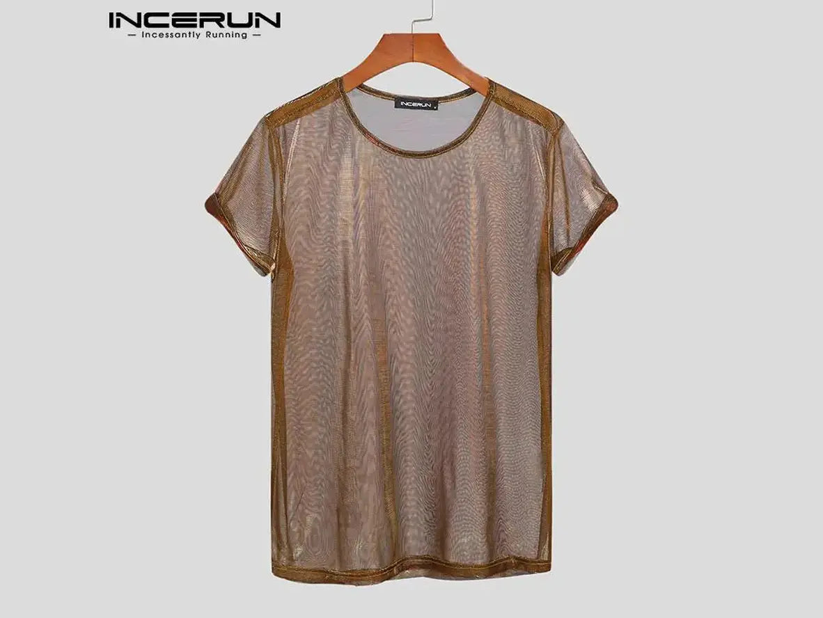 Gay Fashion Tops | INCERUN Sexy See-Through Mesh Top T-Shirt