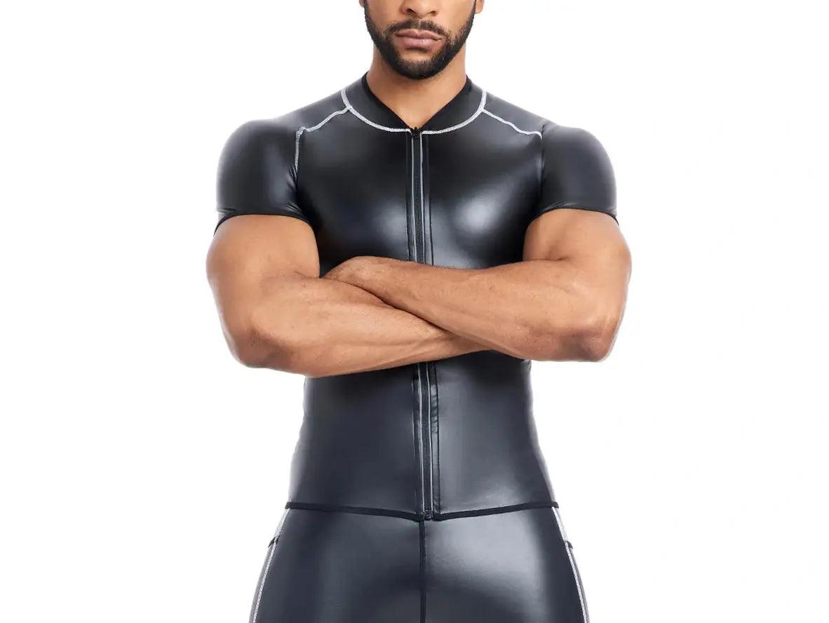 Gay Fetish Wear | Faux Leather Zipper Short Sleeve Shirt