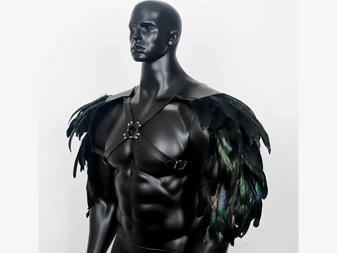 Gay Harness | Faux Leather Double Shoulder Feather Armor Harness Costume