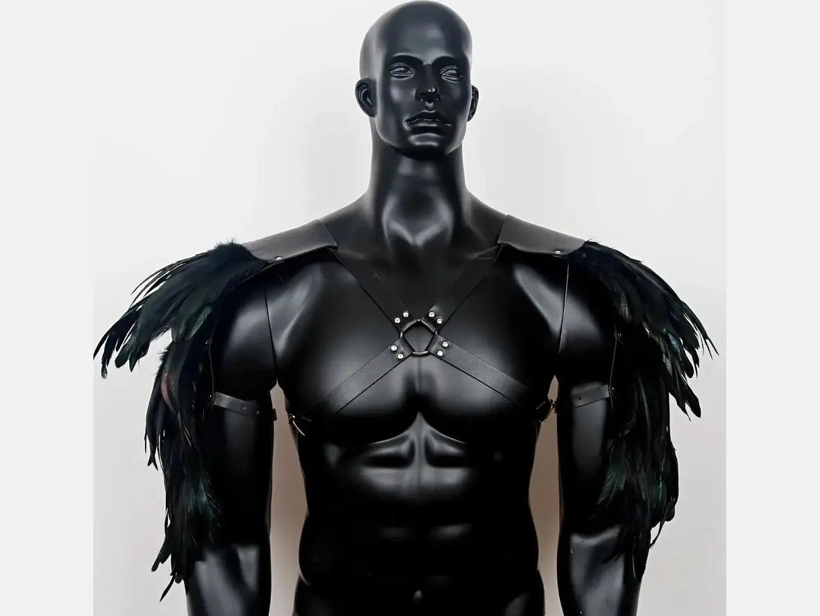 Gay Harness | Faux Leather Double Shoulder Feather Armor Harness Costume
