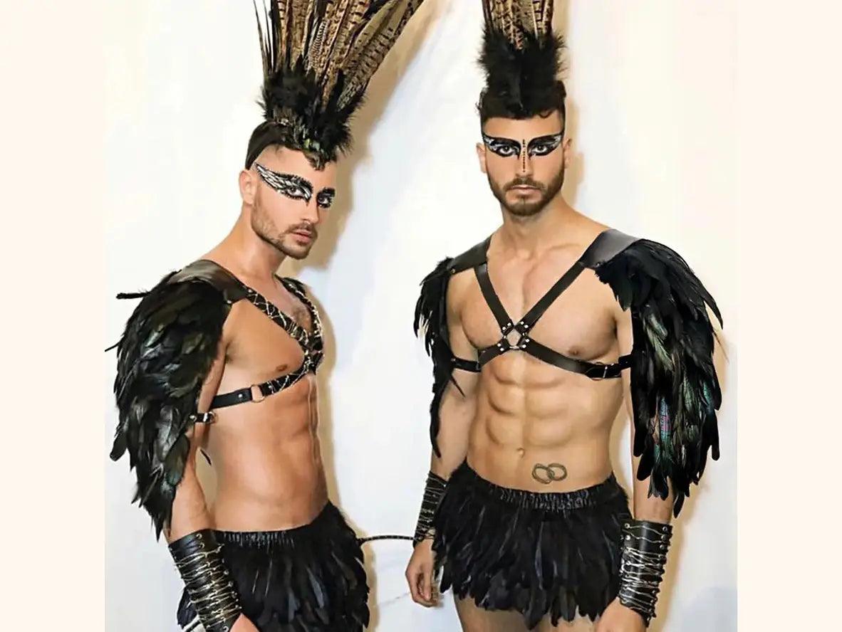 Gay Harness | Faux Leather Double Shoulder Feather Armor Harness Costume