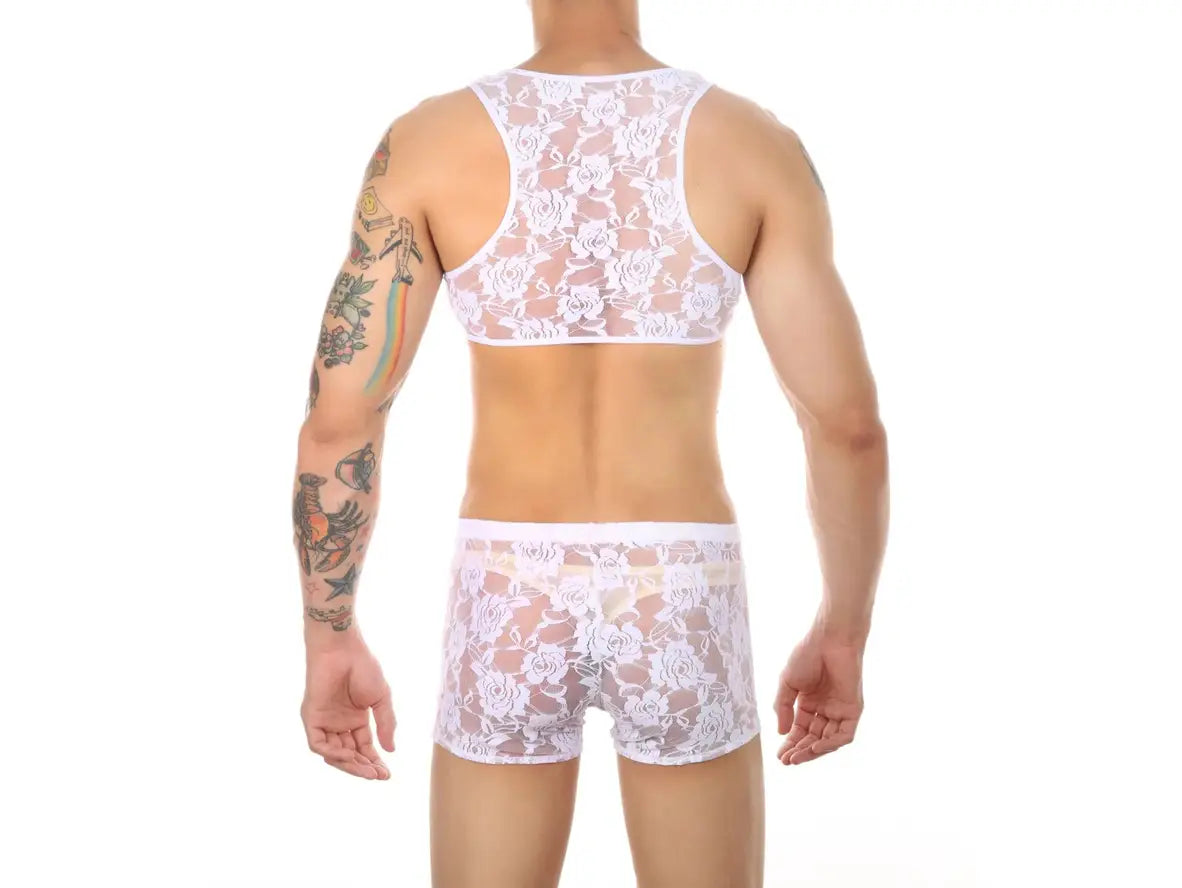 Gay Lingerie | CLEVER-MENMODE Underwear Male Floral Lace Bra + Boxer Briefs