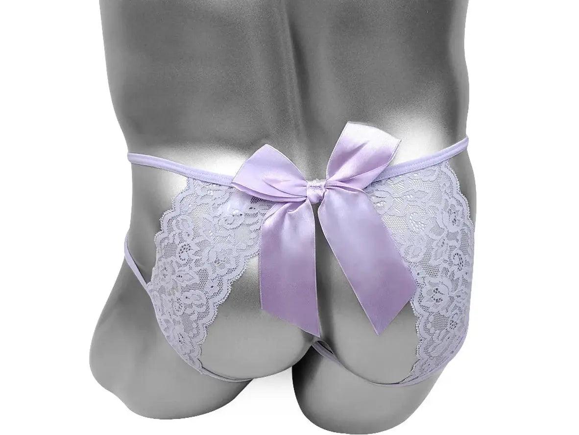 Gay Lingerie | Floral Lace Crotchless Open Butt Bowknot Thong