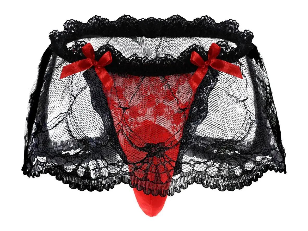 Gay Lingerie | Sexy Lace Transparent Open Butt Skirt