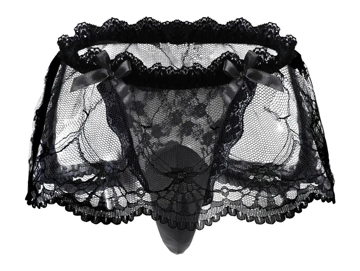 Gay Lingerie | Sexy Lace Transparent Open Butt Skirt